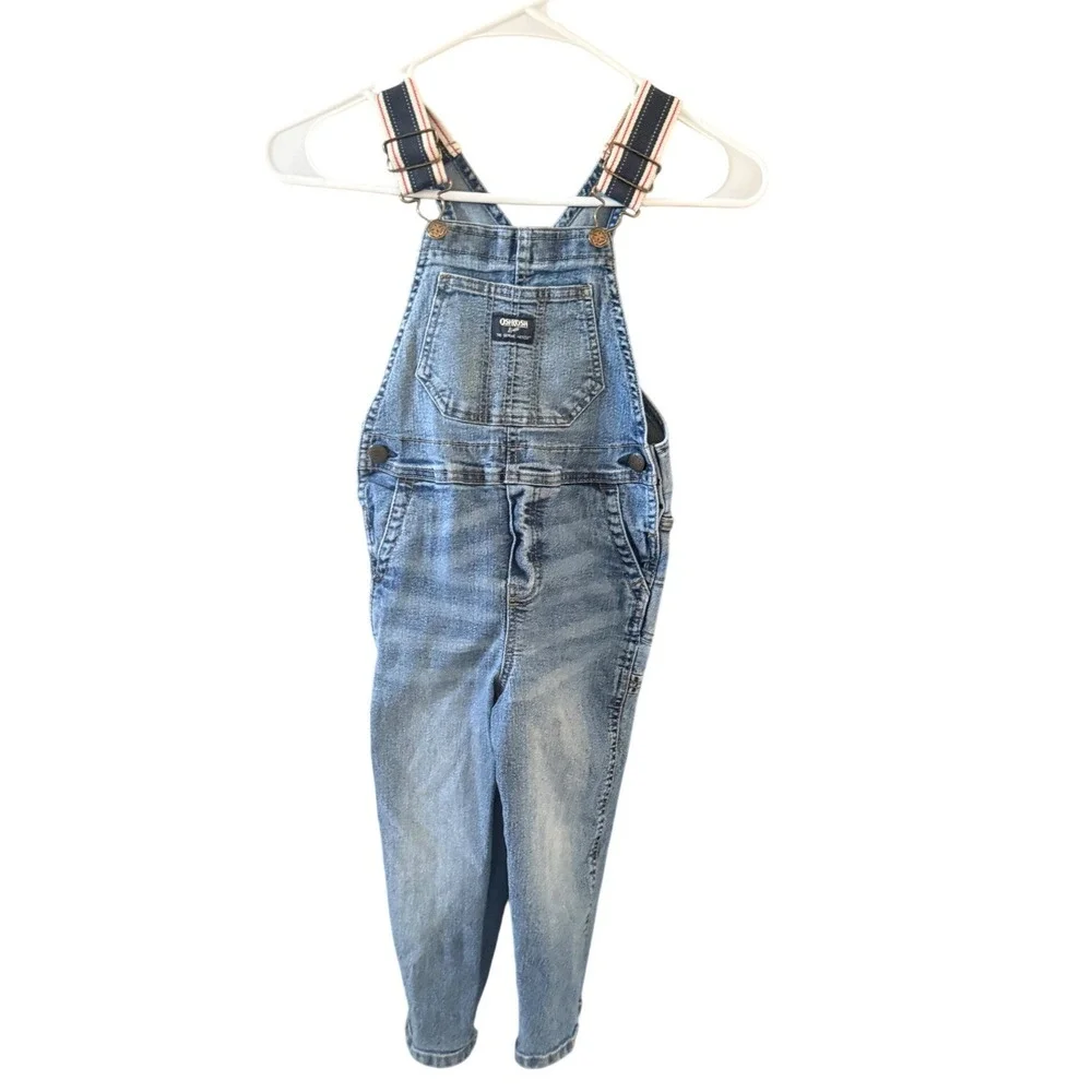 OshKosh Bgosh Kids 4T Denim‎ Overalls Medium Wash Striped Straps 28042311